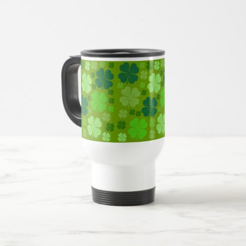 Green Clovers Lucky Clovers Saint Patricks Day Travel Mug