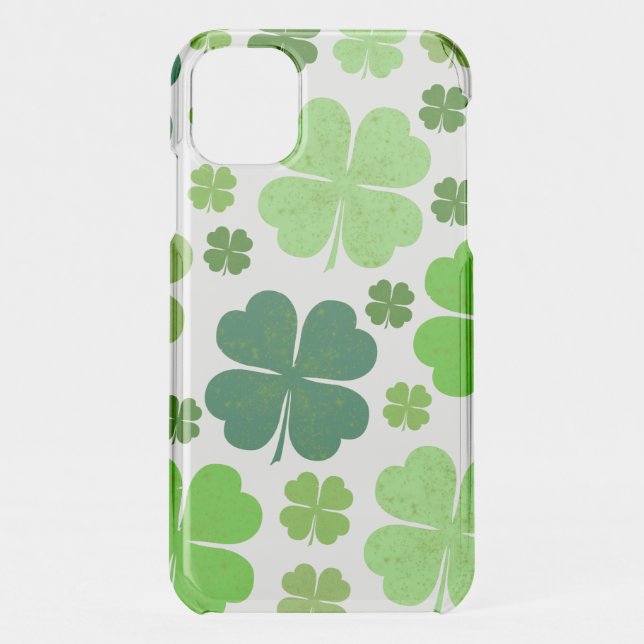 Green Clovers, Lucky Clovers, Saint Patrick's Day Uncommon iPhone Case (Back)