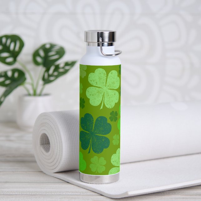 Green Clovers, Lucky Clovers, Saint Patrick's Day Water Bottle (Yoga)