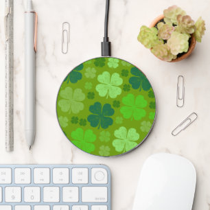 Green Clovers, Lucky Clovers, Saint Patrick's Day Wireless Charger