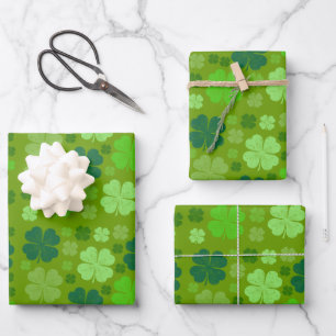 Green Clovers, Lucky Clovers, Saint Patrick's Day Wrapping Paper Sheets