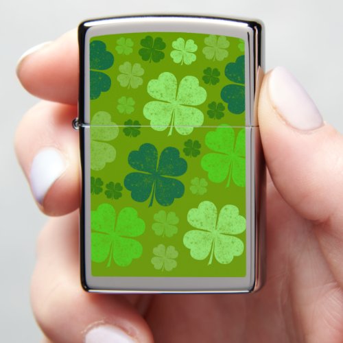 Green Clovers Lucky Clovers Saint Patricks Day Zippo Lighter