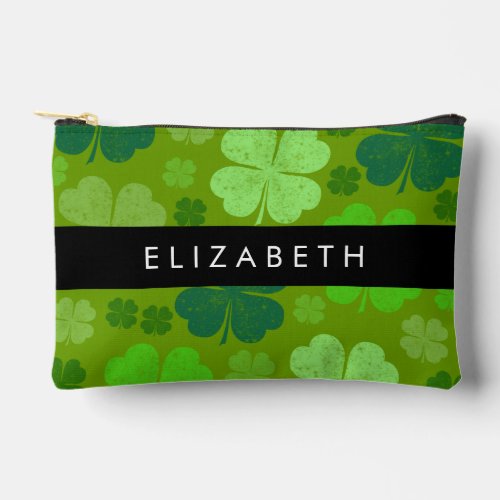 Green Clovers Lucky Clovers Your Name Accessory Pouch