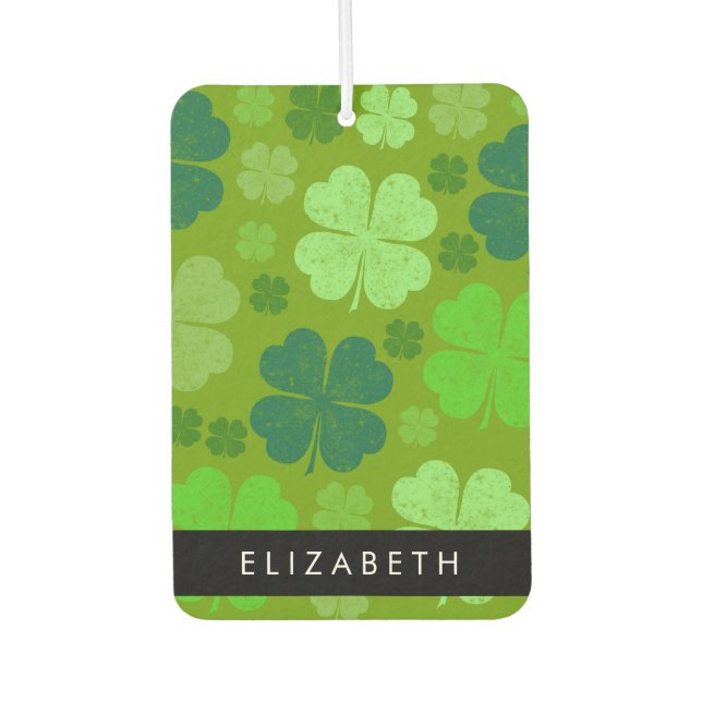 Green Clovers, Lucky Clovers, Your Name Air Freshener (Front)