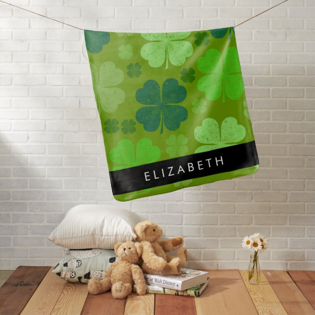Green Clovers, Lucky Clovers, Your Name Baby Blanket (In Situ)