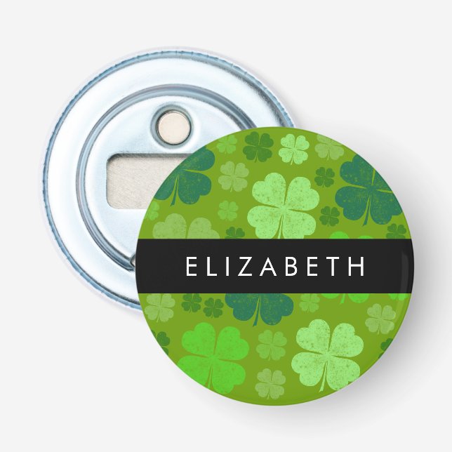 Green Clovers, Lucky Clovers, Your Name Bottle Opener (Front)