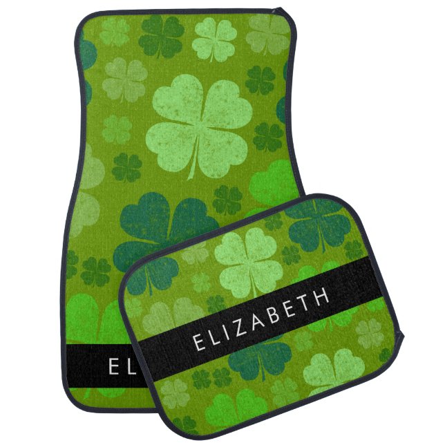 Green Clovers, Lucky Clovers, Your Name Car Floor Mat (Set)
