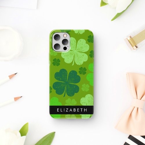 Green Clovers Lucky Clovers Your Name iPhone 12 Pro Case