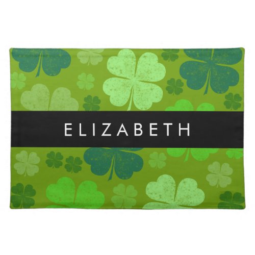 Green Clovers Lucky Clovers Your Name Cloth Placemat