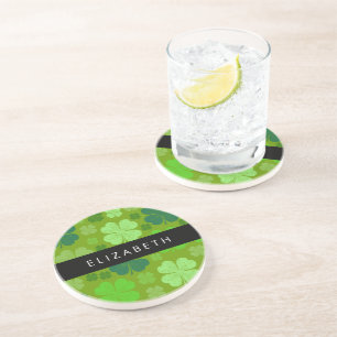 Green Clovers, Lucky Clovers, Your Name Coaster