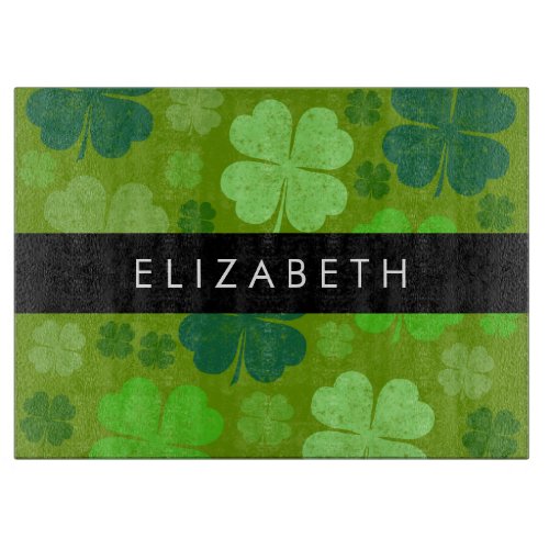 Green Clovers Lucky Clovers Your Name Cutting Board
