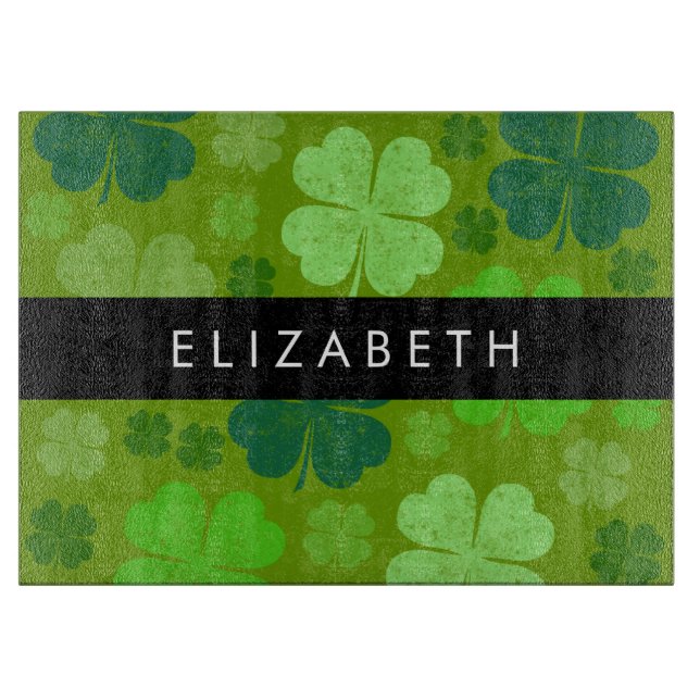 Green Clovers, Lucky Clovers, Your Name Cutting Board (Front)