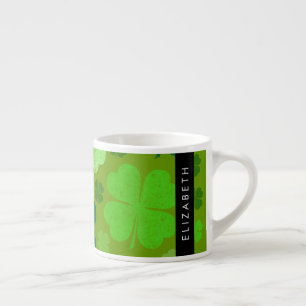 Green Clovers, Lucky Clovers, Your Name Espresso Cup
