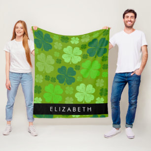 Green Clovers, Lucky Clovers, Your Name Fleece Blanket