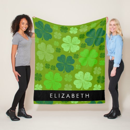 Green Clovers Lucky Clovers Your Name Fleece Blanket