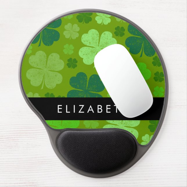 Green Clovers, Lucky Clovers, Your Name Gel Mouse Pad (Left Side)