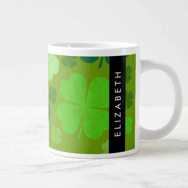 Green Clovers, Lucky Clovers, Your Name Giant Coffee Mug (Right)