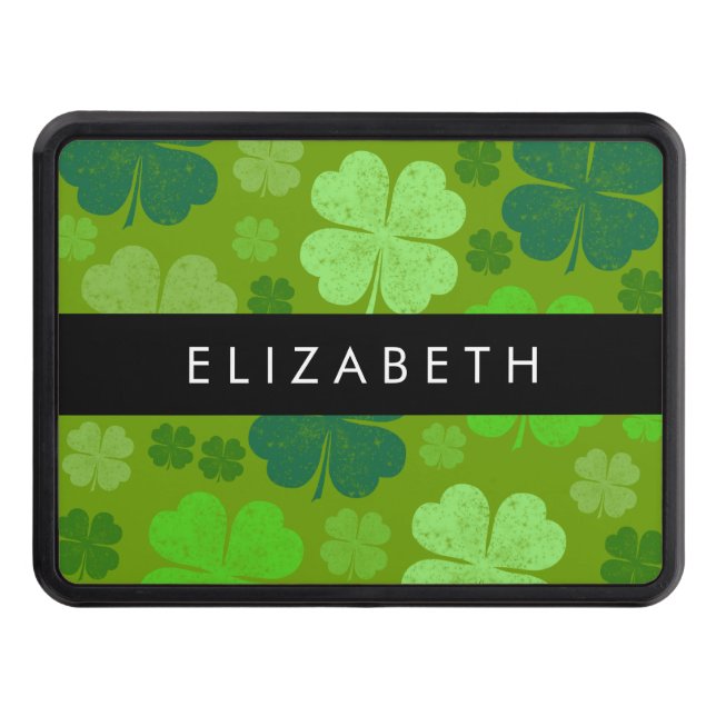 Green Clovers, Lucky Clovers, Your Name Hitch Cover (Front)