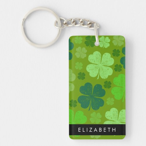 Green Clovers Lucky Clovers Your Name Keychain