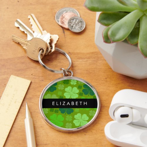 Green Clovers Lucky Clovers Your Name Keychain