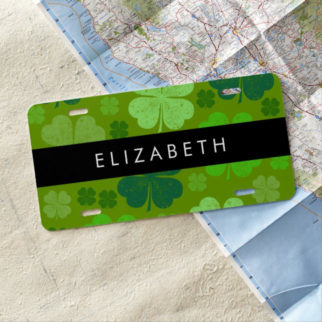 Green Clovers, Lucky Clovers, Your Name License Plate (In Situ)