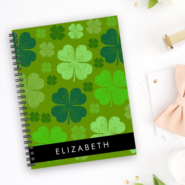 Green Clovers, Lucky Clovers, Your Name Notebook (Creator Uploaded)