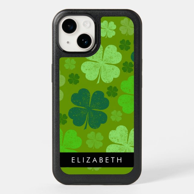 Green Clovers, Lucky Clovers, Your Name Otterbox iPhone Case (Back)