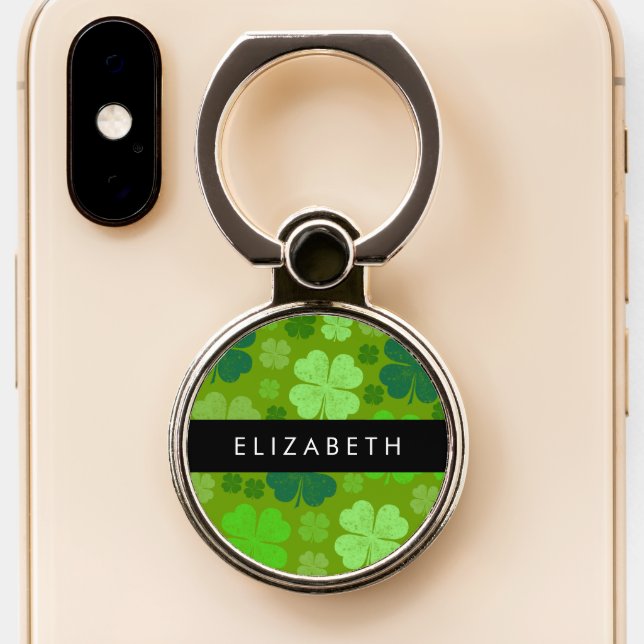 Green Clovers, Lucky Clovers, Your Name Phone Ring Stand (Close Up)