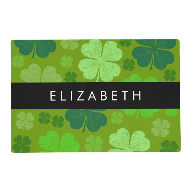 Green Clovers, Lucky Clovers, Your Name Placemat (Front)