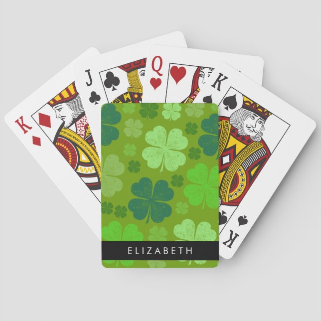 Green Clovers, Lucky Clovers, Your Name Poker Cards (Back)