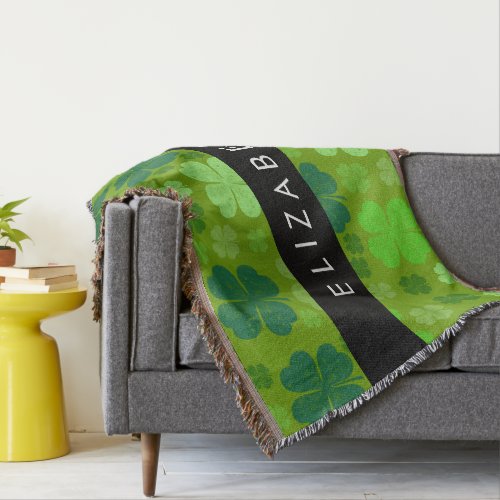 Green Clovers Lucky Clovers Your Name Throw Blanket