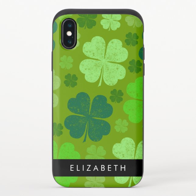Green Clovers, Lucky Clovers, Your Name Uncommon iPhone Case (Back)