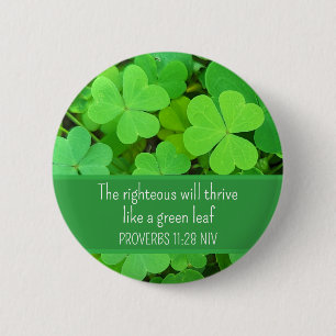 Green Clovers Photo Prosperity Bible Verse Cute Button
