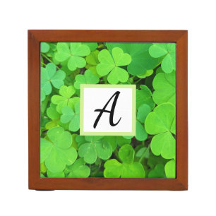 Green Clovers Photo Prosperity Bible Verse Initial Desk Organizer