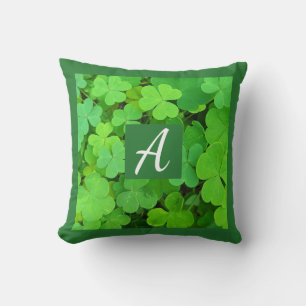 Green Clovers Photo Prosperity Bible Verse Initial Throw Pillow