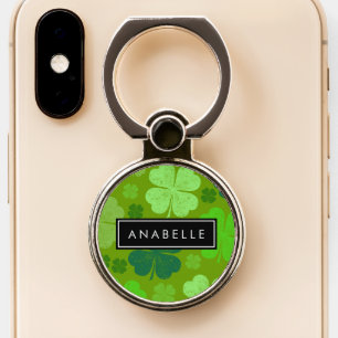 Green Clovers, Saint Patrick's Day, Your Name Phone Ring Stand