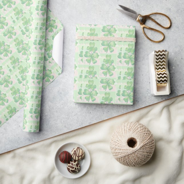  Green Clovers Shamrock Background St. Patrick's D Wrapping Paper (Crafts)