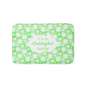 Green Clovers Shamrock Irish Personalized Family Bath Mat