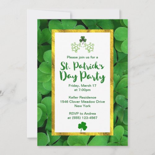 Green Clovers St Patricks Day Party Invite
