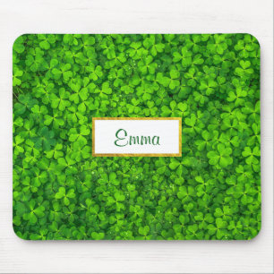 Green Clovers with FAUX Gold Foil Frame Mouse Pad