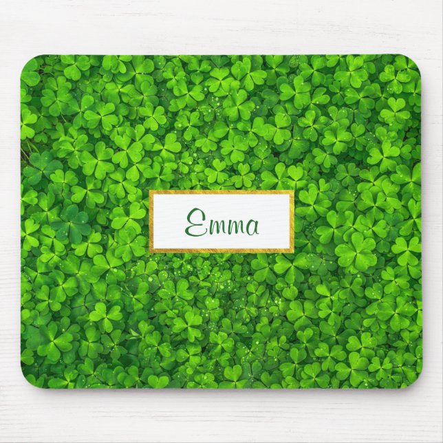 Green Clovers with FAUX Gold Foil Frame Mouse Pad (Front)