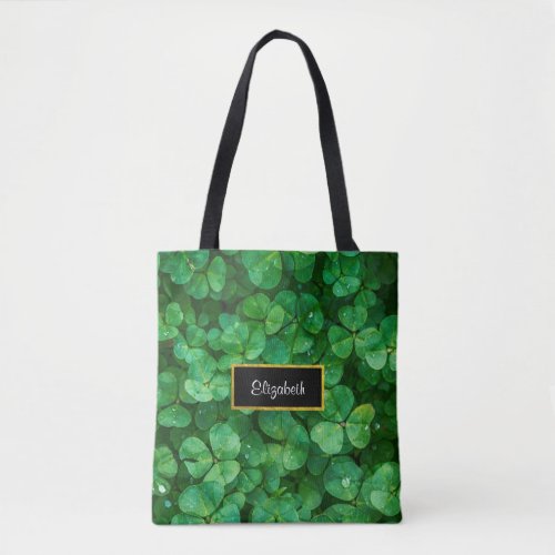 Green Clovers with FAUX Gold Foil Frame Tote Bag