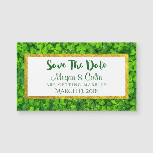 Green Clovers with FAUX Gold Foil Save The Date