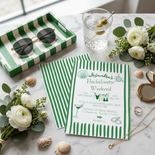 Green Coastal Beach Disco Bachelorette Weekend Invitation