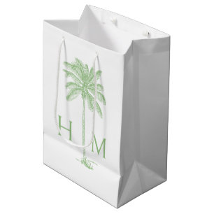 Green Coastal Palmetto Palm Monogram Medium Gift Bag