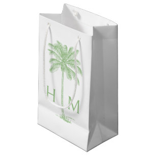 Green Coastal Palmetto Palm Monogram Small Gift Bag