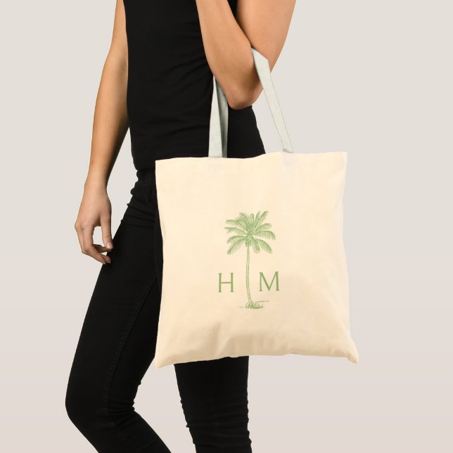 Green Coastal Palmetto Palm Monogram Tote Bag (Front (Product))
