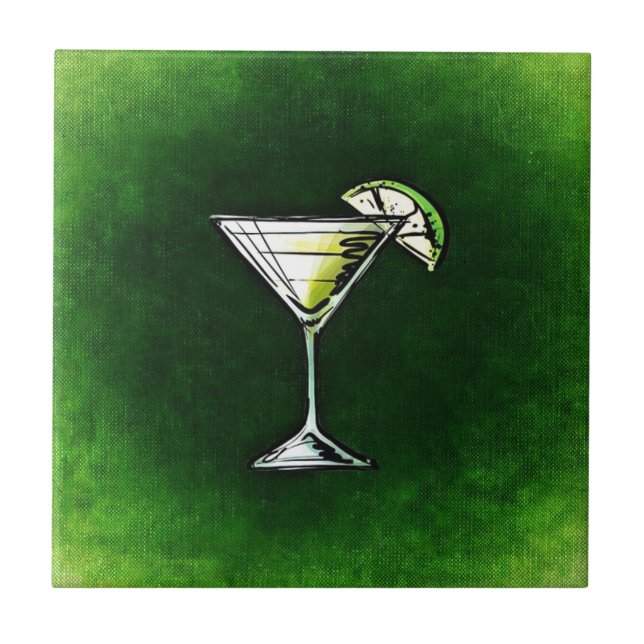 Green cocktail absinthe ceramic tile (Front)