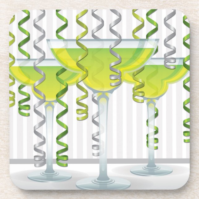 Green cocktail and ribbon coaster (Front)