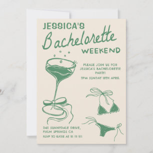 Green Cocktail Bachelorette Weekend Itinerary Invitation